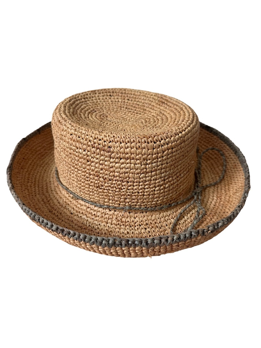 Corroboree Hat Company Australia Natural Raffia Straw Hat with Grey Braided Trim